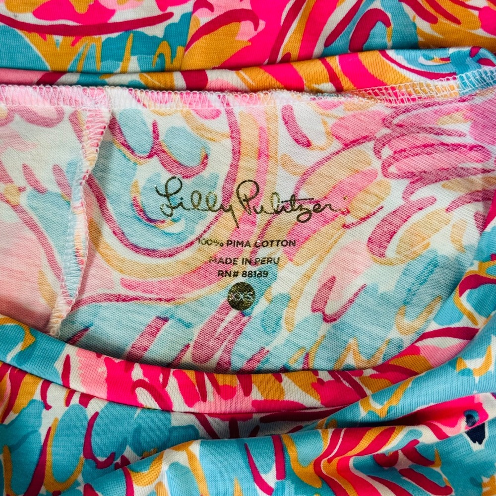 Lilly Pulitzer Pink Flamingo Pima Cotton 3/4 Sleeve Shift Dress Blue XXS - Picture 5 of 6